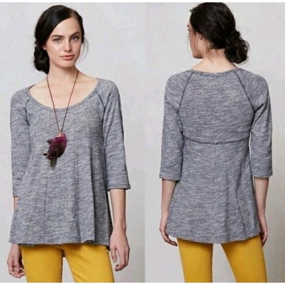 Deletta Heathered Blue Cotton Knit Top Quiet Luxury Clean Girl M